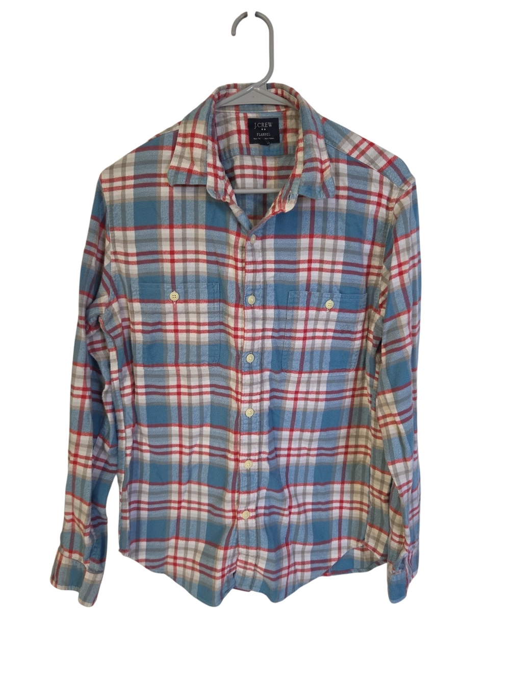 J. Crew Men’s Light Blue and Red Plaid Button-Down Shirt